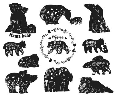 Set of polar bear silhouettes vector