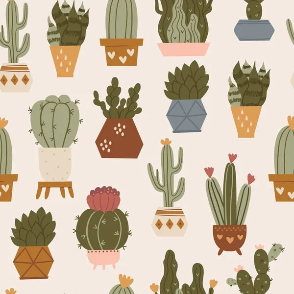 Sömlöst mönster med kaktusar och suckulenter — Stock vektor