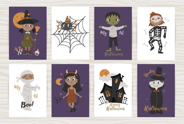 Set of posters with children in costumes — Stock Vector