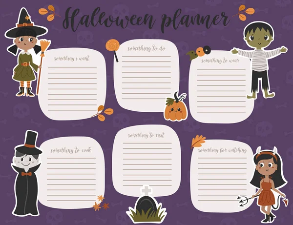Modelo Página Planejador Semanal Halloween Para Fazer Lista Com Crianças — Vetor de Stock
