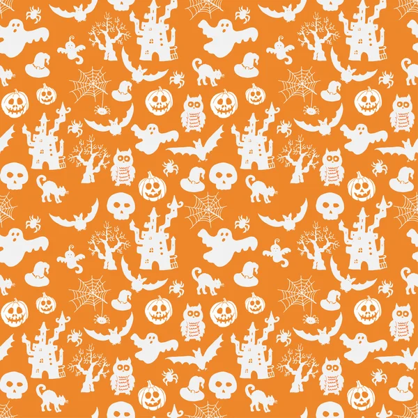 Halloween seamless pattern on an orange background. vector illustration — Stock Vector