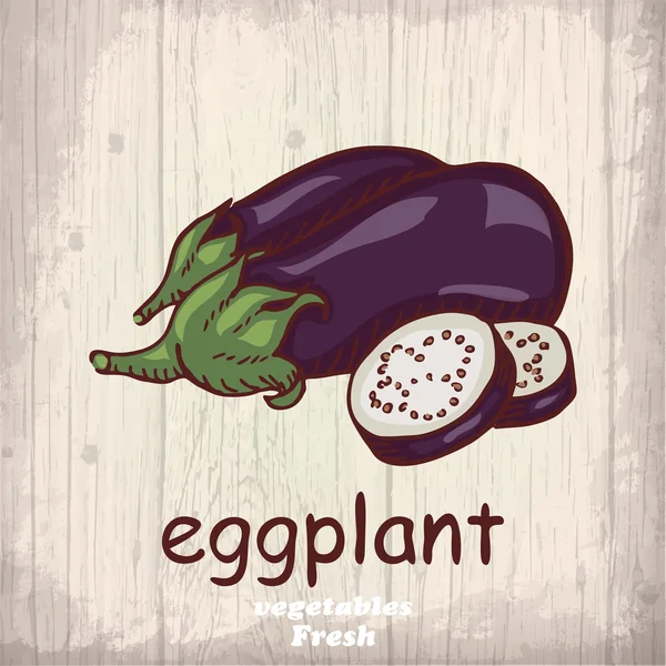 Verse groenten schets achtergrond. Vintage hand tekenen illustratie van een aubergine — Stockvector