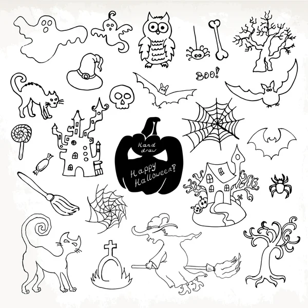 Sketch garabato conjunto de iconos de Halloween. Dibujar a mano vector ilustración — Archivo Imágenes Vectoriales