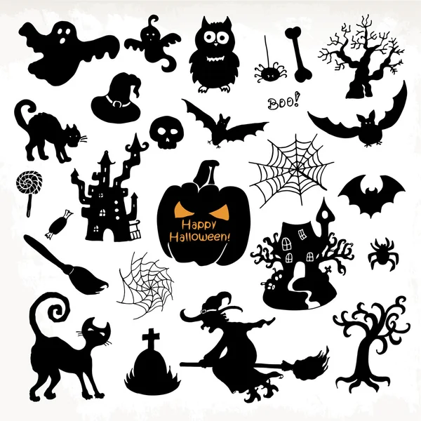 Set ikon Halloween. Ilustrasi vektor gambar tangan - Stok Vektor