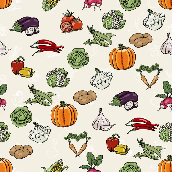 Sömlös diagonala mönster med färgade grönsaker. vektor illustrationer — Stock vektor