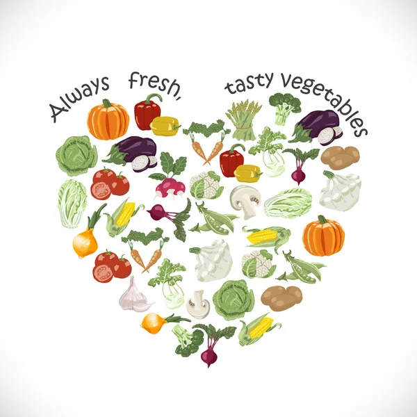 Isolerade hjärtat av grönsaker. Vektor illustrationer — Stock vektor