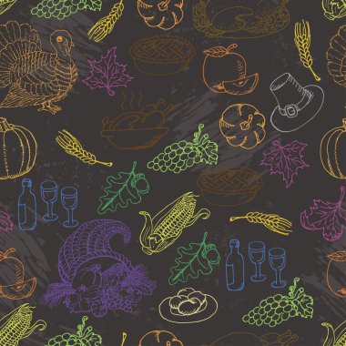 Şükran günü Dikişsiz desen renk doodle kroki. El çizmek vektör çizim