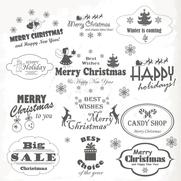 Kerstmis geïsoleerd collectie van kalligrafische en typografische ontwerp symbolen, elementen en opschriften — Stockvector