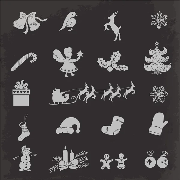 Kerstmis geïsoleerd pictogrammen op een donkere achtergrond — Stockvector