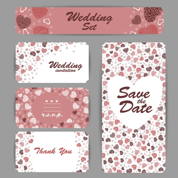 Invitación a la boda, tarjeta de agradecimiento, guardar las tarjetas de fecha. Tarjeta RSVP — Archivo Imágenes Vectoriales