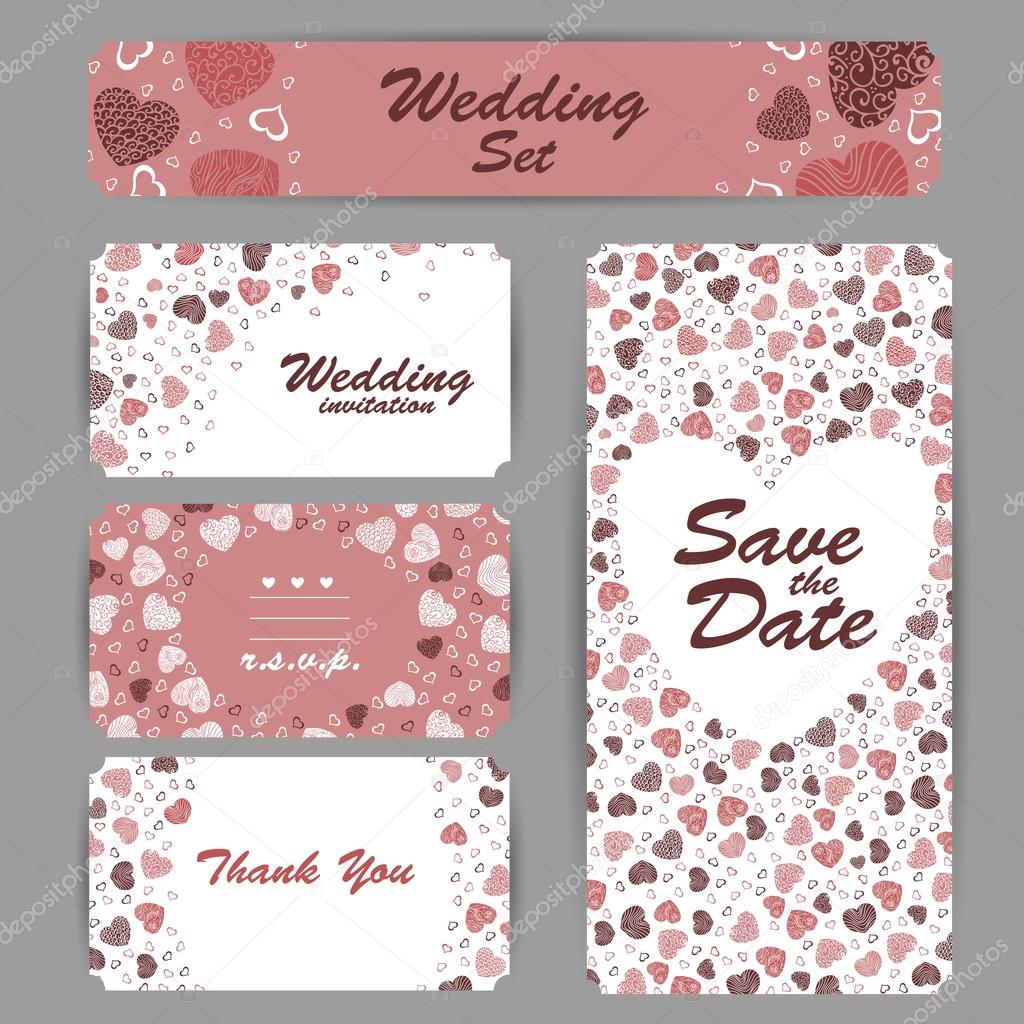 Wedding invitation, thank you card, save the date cards. RSVP card