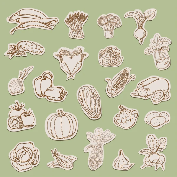 Συλλογή λαχανικά στις ετικέτες — Διανυσματικό Αρχείο