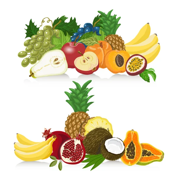 Set of fresh healthy fruit. Healthy lifestyle vector design elements — Stock Vector