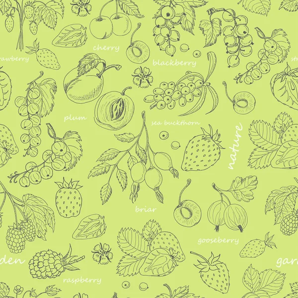 Vektör yeşil zemin üzerine çilek ile seamless modeli