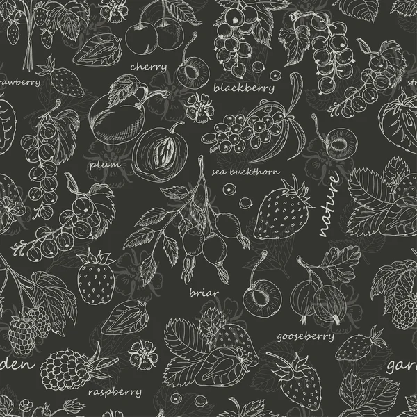 Vektör seamless modeli koyu arka plan üzerinde çilek ile