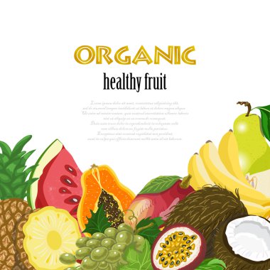Organik sağlıklı meyve arka plan. Sağlıklı Diyet illüstrasyon