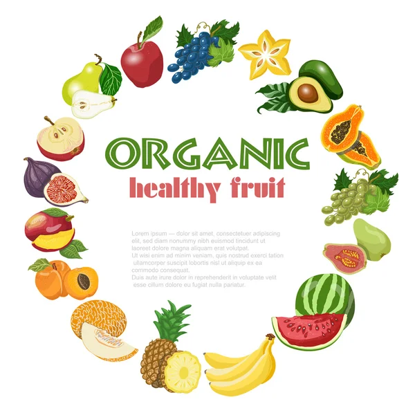 Fondo vectorial con dieta y frutas orgánicas — Archivo Imágenes Vectoriales