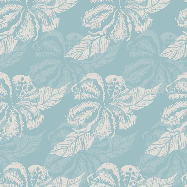 青い背景に白い花とシームレスなパターン — ストックベクタ