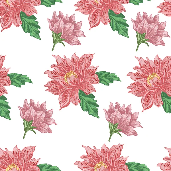 Seamless pattern with red flowers on a white background — Stock Vector