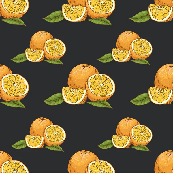 Seamless pattern with oranges on dark background — Stock Vector