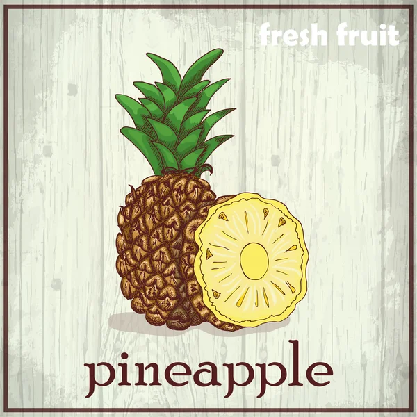 手パイナップルの図面の図。新鮮なフルーツのスケッチの背景 — ストックベクタ