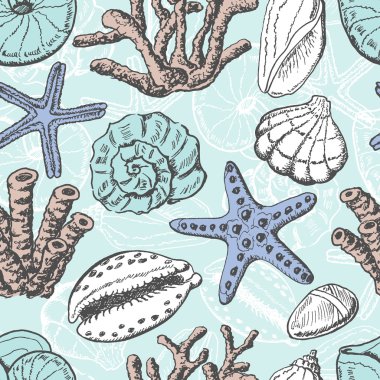 Kabukları, mercan ve deniz yıldızı ile Seamless Modeli