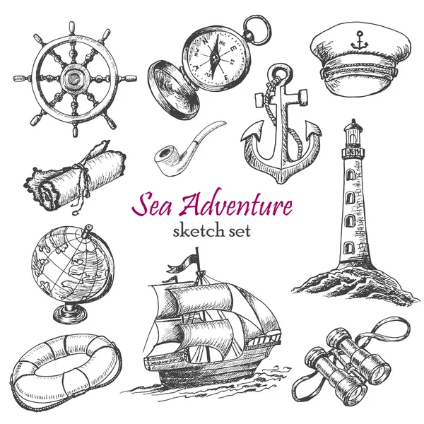 Colección vectorial de Sea Adventure en estilo sketch — Archivo Imágenes Vectoriales