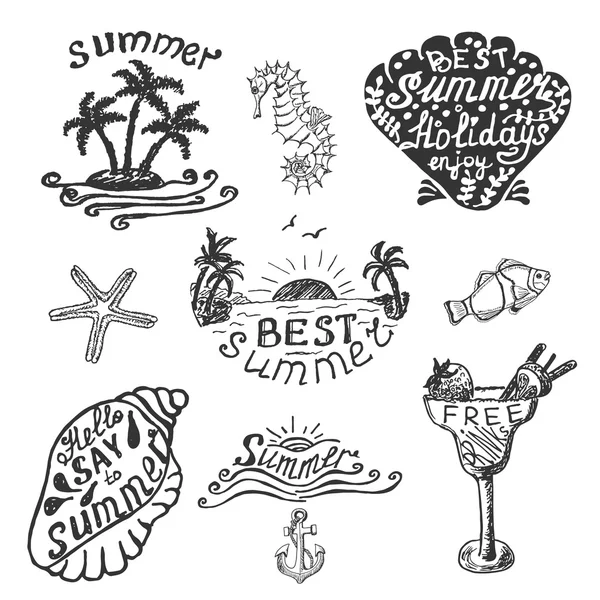 Conjunto de elementos para el diseño caligráfico de verano — Vector de stock