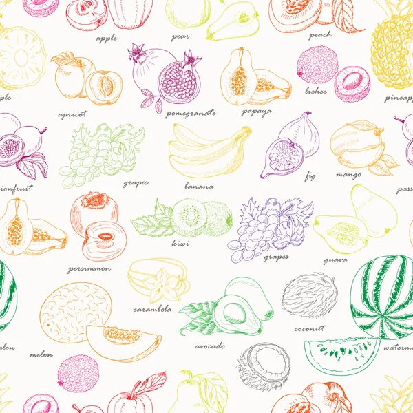 Nahtloses Muster mit Früchten auf weißem Hintergrund — Stockvektor