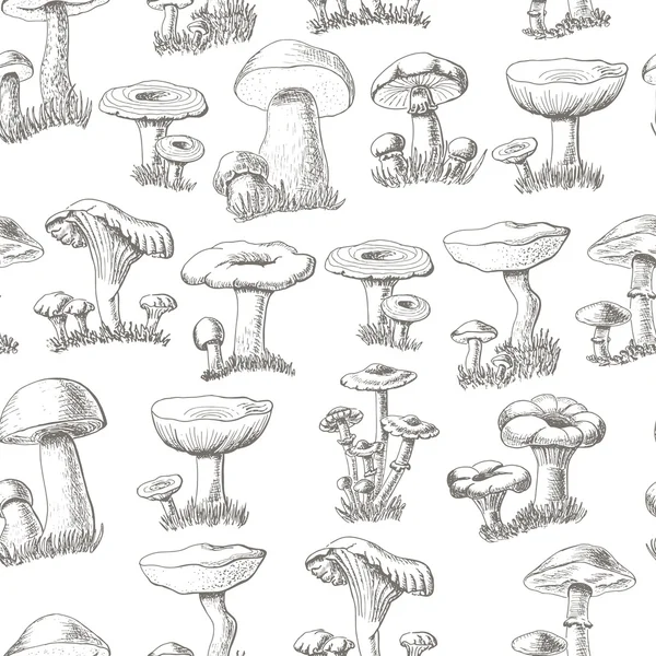 Бесшовный узор с грибами на белом фоне — стоковый вектор