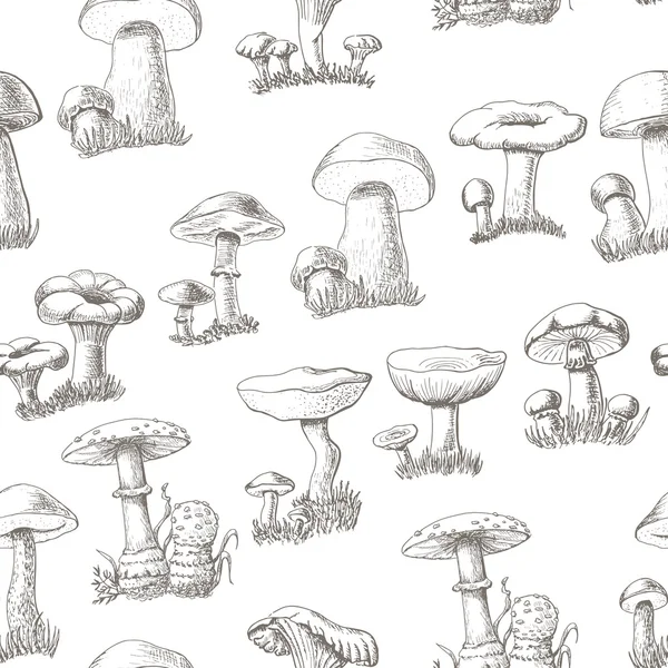 Seamless pattern with mushrooms on a white background — Stock Vector