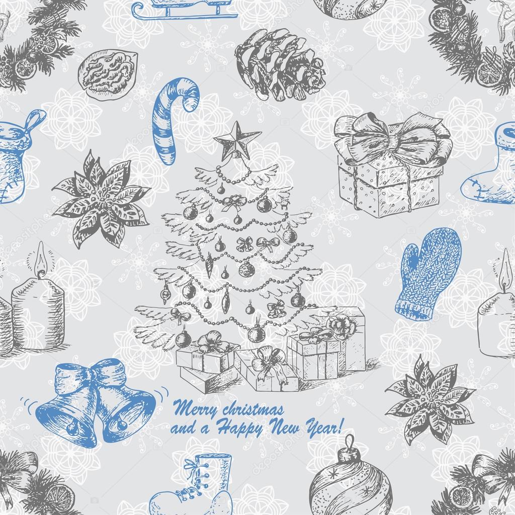 Seamless Christmas pattern in sketch style