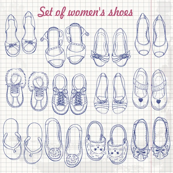 紙の上の女性の靴のセット — ストックベクタ