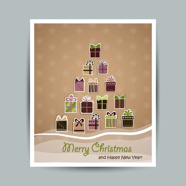 Tarjeta de Año Nuevo con árbol de Navidad de regalos — Archivo Imágenes Vectoriales