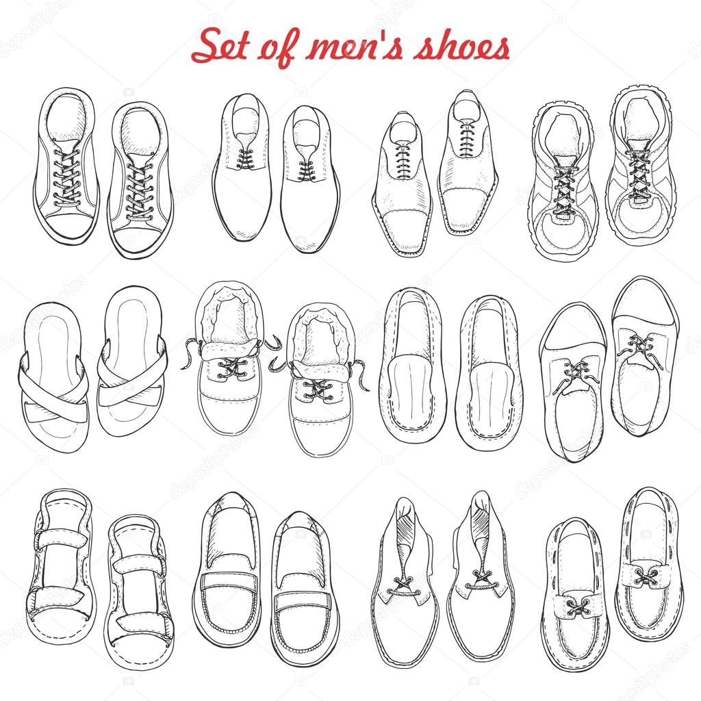 Set of men's shoes on white background