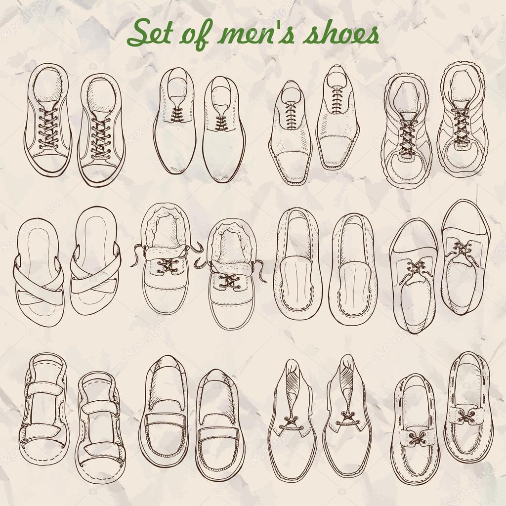 Set of men's shoes  in sketch style