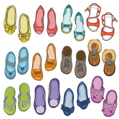 Kadın Ayakkabı beyaz arka plan üzerinde kümesi