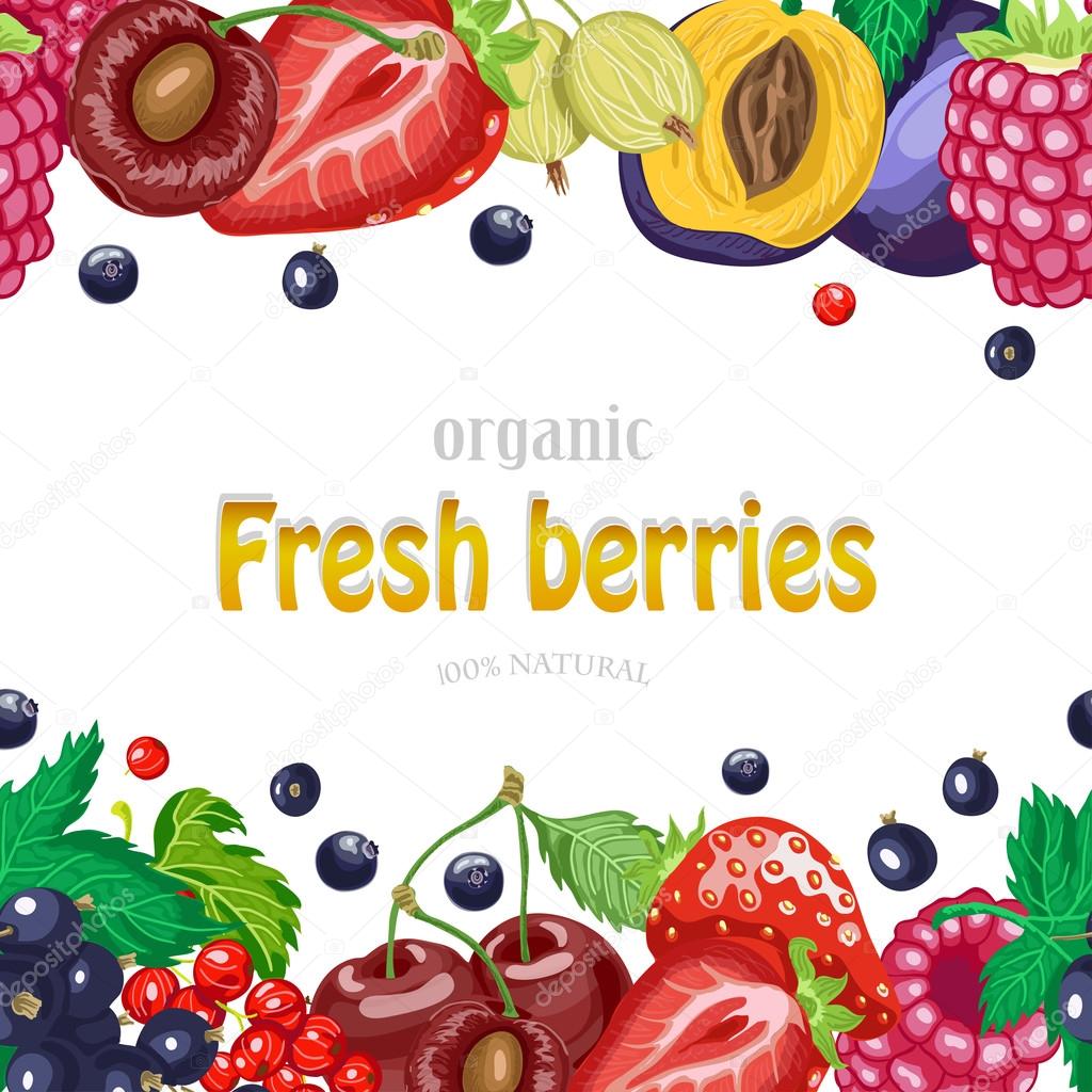 Horizontal seamless background with garden berries