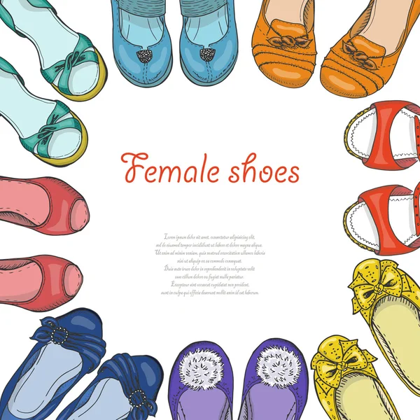 サークル内の女性靴のベクトルの背景 — ストックベクタ