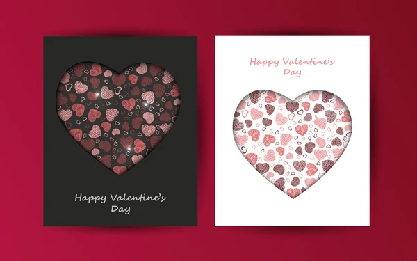Postales en blanco y negro Día de San Valentín — Archivo Imágenes Vectoriales