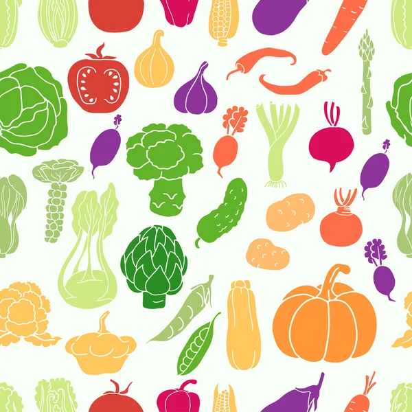 Patrón sin costuras con verduras sobre fondo blanco — Vector de stock