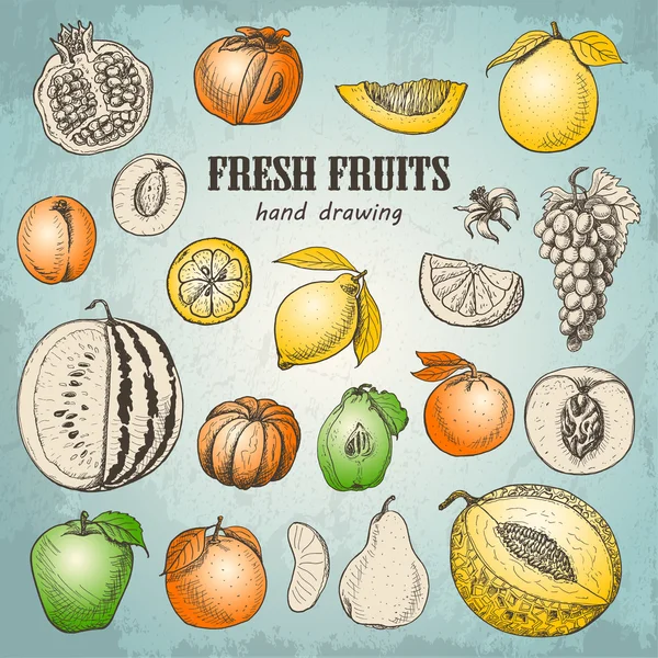 Ensemble de fruits frais dans le style croquis — Image vectorielle