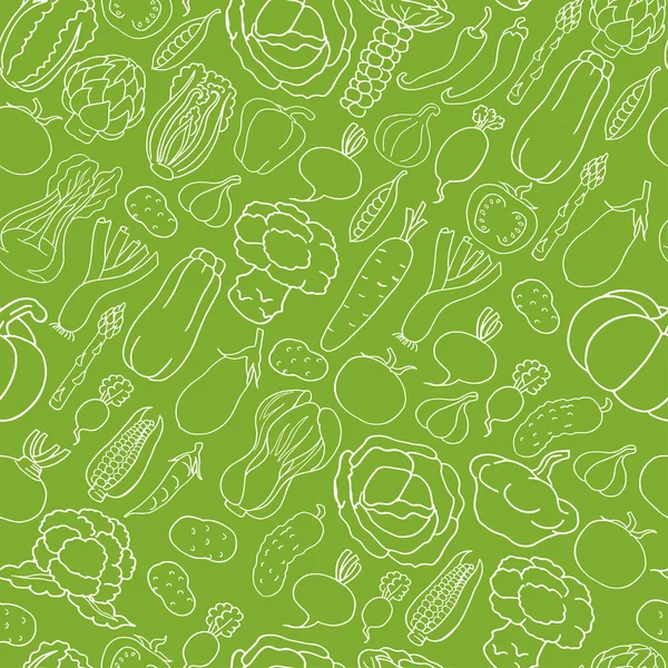 緑の背景に野菜とのシームレスなパターン — ストックベクタ