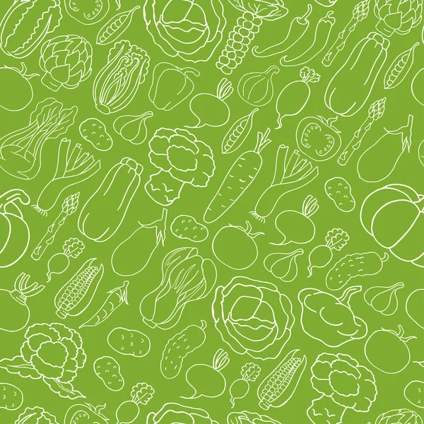 Seamless pattern with vegetables on green background — Stock Illustration Seamless pattern with vegetables on green background Stock Illustration