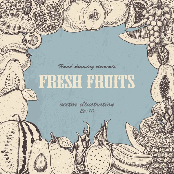 Fond vectoriel aux fruits exotiques sur fond bleu — Image vectorielle