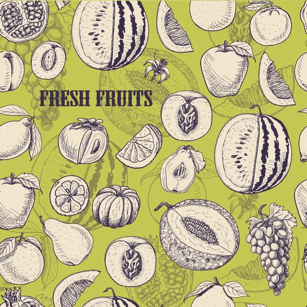 Χωρίς ραφή πρότυπο με φρούτα σε ανοιχτό πράσινο φόντο — Διανυσματικό Αρχείο