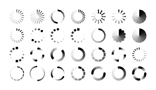 Loader icons. Progress bar, buffering and data transfer process sign. Black web marks on white background. Symbols of upload and download or reboot. Vector loading flat isolated set — ストックベクタ