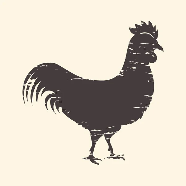 Silhouette da gallo. Profilo realistico di pollo. Mockup logo isolato. Pubblicita 'da macellaio. Modello di emblema per allevamenti avicoli o prodotti a base di carne e uova di volatili. Illustrazione gallina vettoriale — Vettoriale Stock
