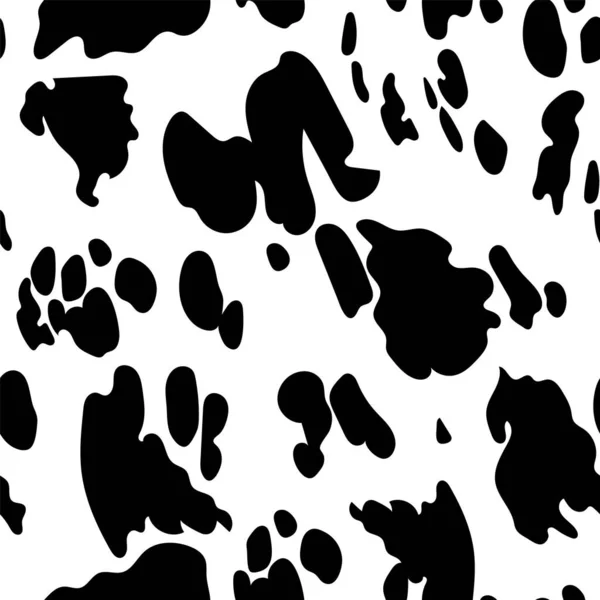 Cow pattern. Seamless texture with domestic animal skin imitation effect. Black spots on white. Animalistic print for textile and milky products package template. Vector cowhide leather — Stock Vector