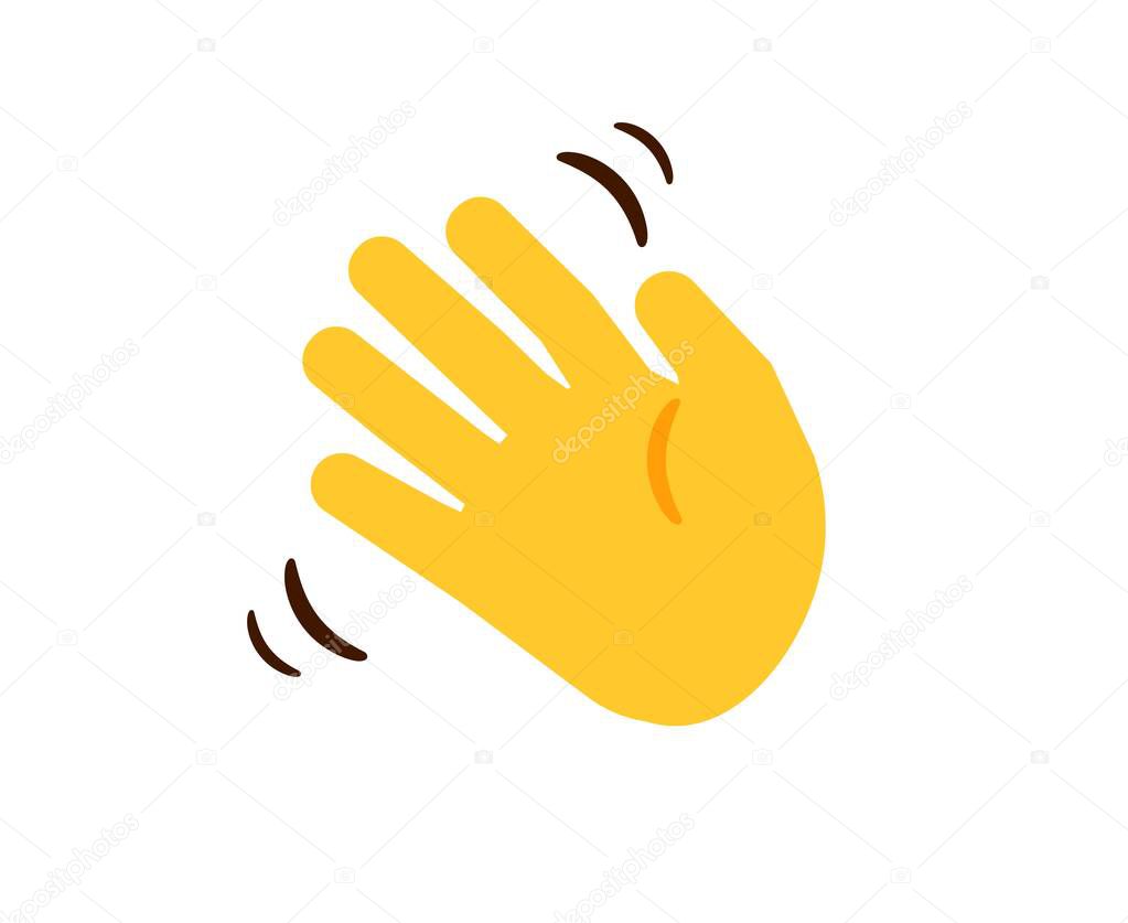 Waving hand. Cartoon moving human hand. Gesture of greeting or goodbye. Negative or disagreement sign. Isolated limb on white background. Web sticker for chatting, vector illustration